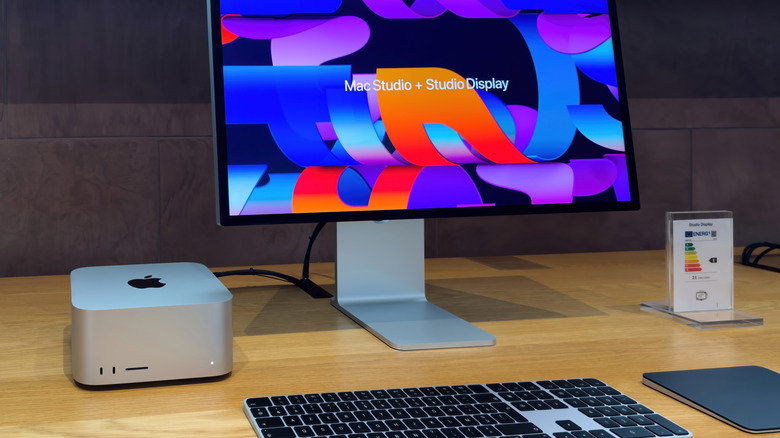 Apple Studio Display being used with a Mac workstation at a desk