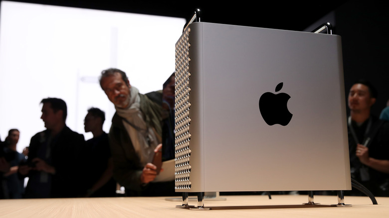 Mac Pro computer being displayed during an Apple event