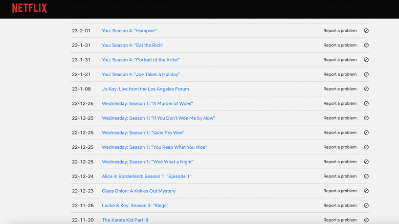 A screenshot of Netflix viewing history from 2022 and 2023.