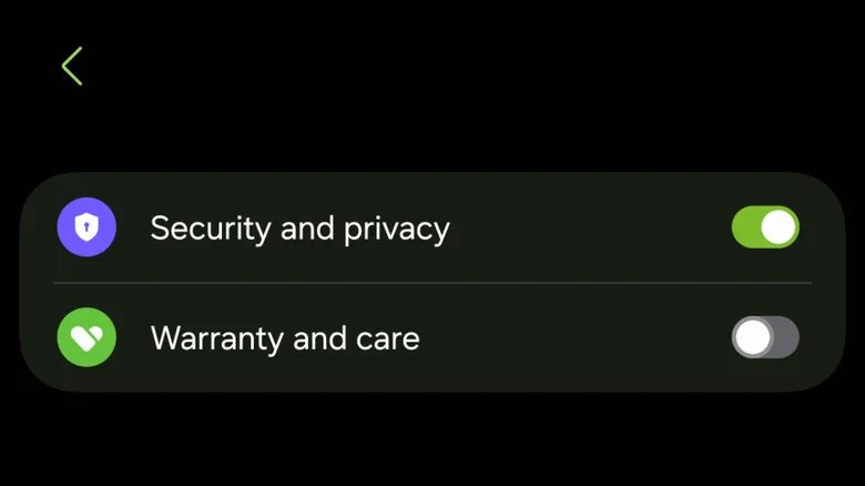 Security and privacy toggle in Now Brief content settings.