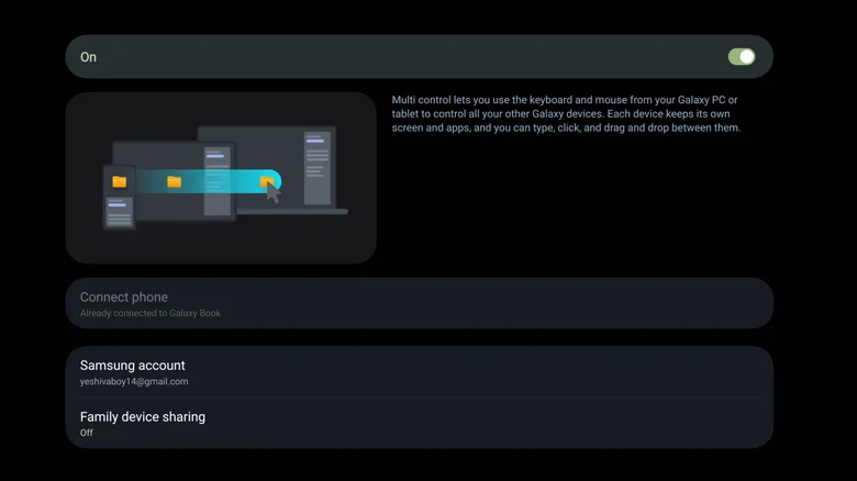 Multi Control settings on Samsung Galaxy Tab S10 Ultra.
