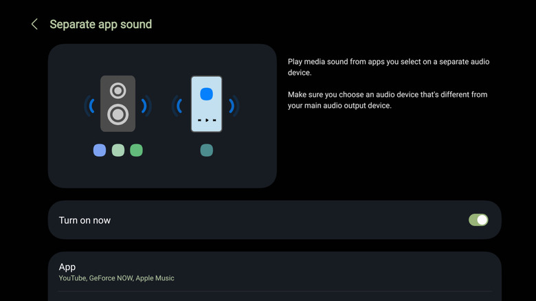Separate app sound settings on Samsung Galaxy Tab S10 Ultra.