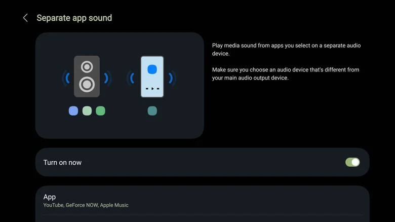 Separate app sound settings on Samsung Galaxy Tab S10 Ultra.