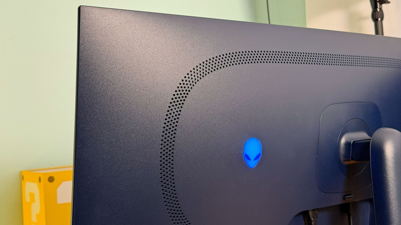 The rear case of the Alienware 34 QD-OLED gaming monitor.