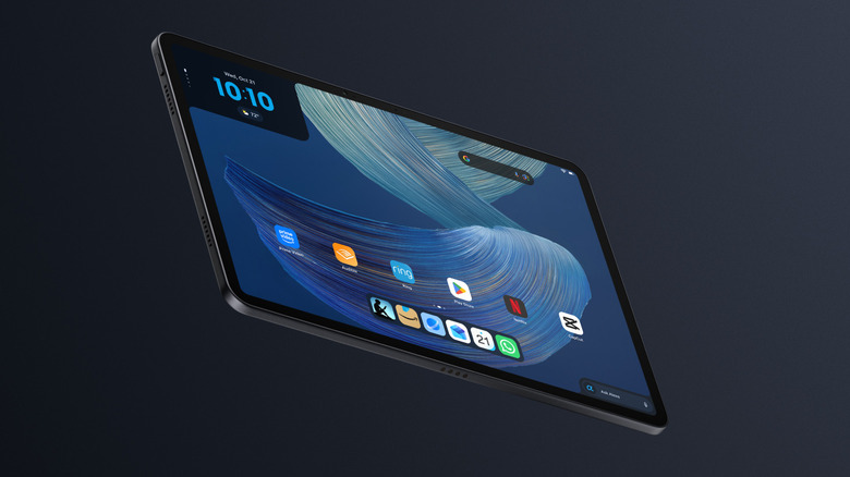 The Amazon Alexa Tablet 12 Pro on a grey background.