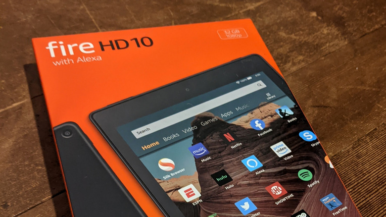 Amazon Fire HD 10 with Alexa in original packaging.