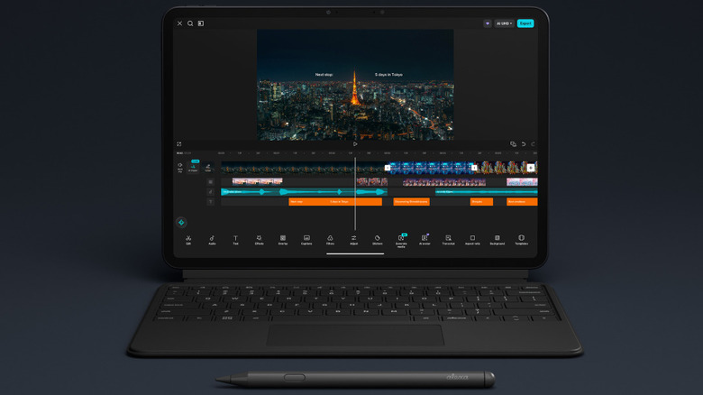 The Amazon Alexa Tablet 12 Pro showcased with keyboard case and stylus, which are sold separately.