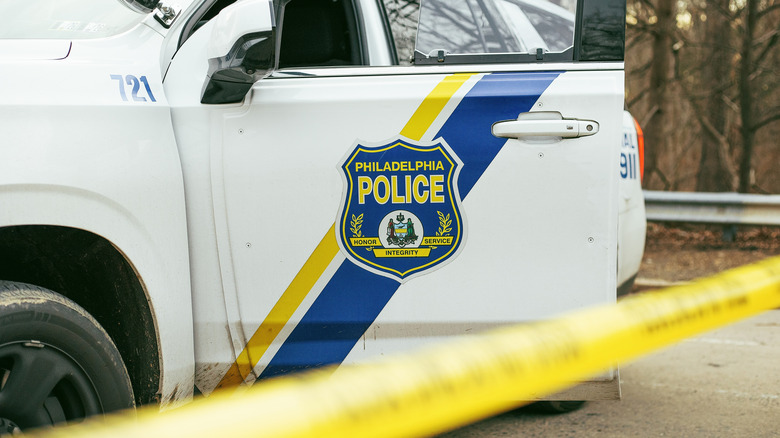 The emblem of Philadelphia Police as seen on the door of one of the department's squad cars.