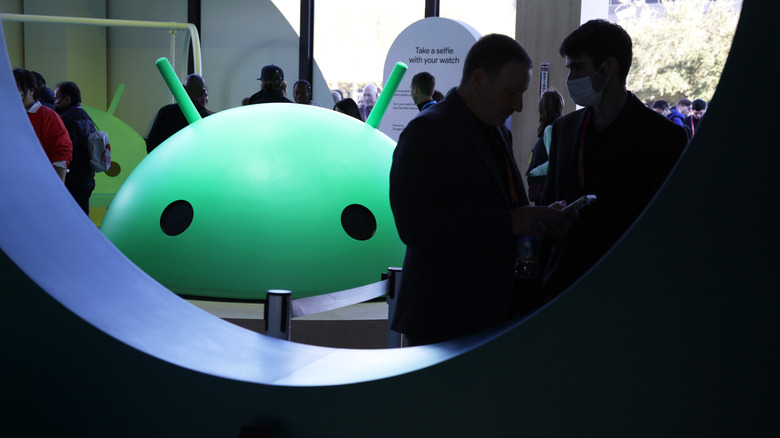 An Android logo at Google's booth at CES 2023.