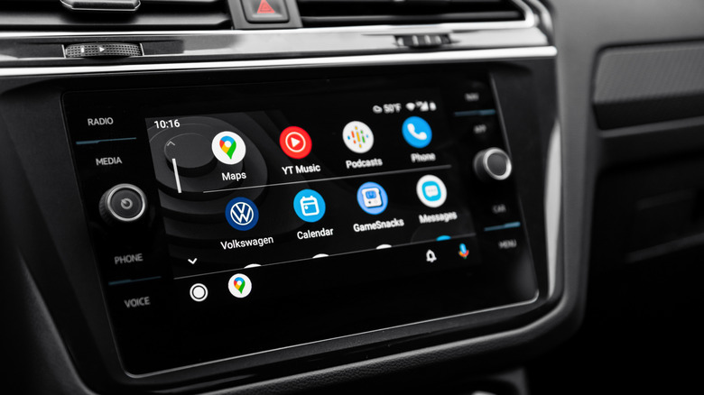 A list of Android apps on a VW car screen via Android Auto