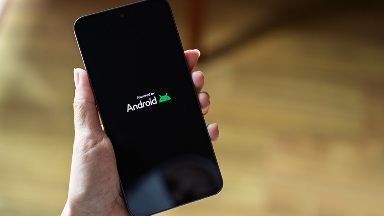 An Android phone on the boot up screen showing the Android logo