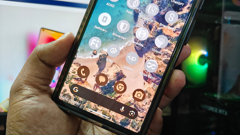 An Android phone in Safe Mode, with gray icons