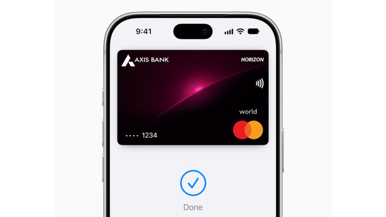 Apple Pay screen showing a card by Axis Bank in India.