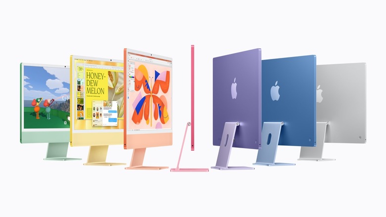 A photo of the iMac with M6 in multiple colors