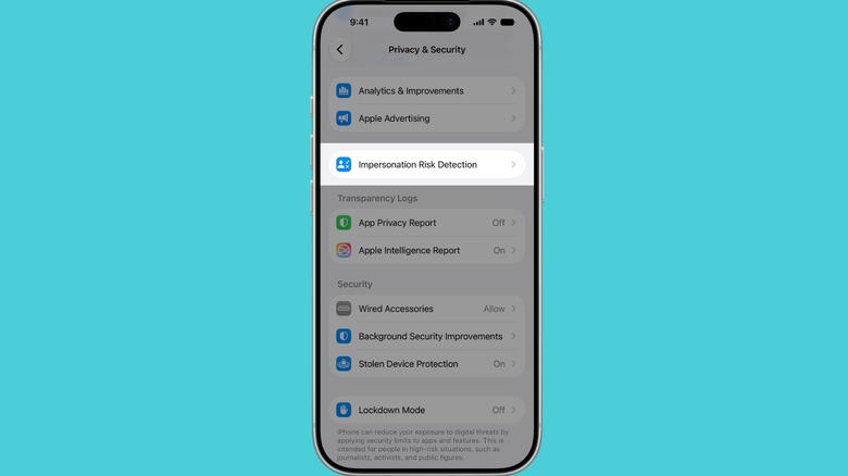 The new Impersonation Risk Detection tool on an iPhone.