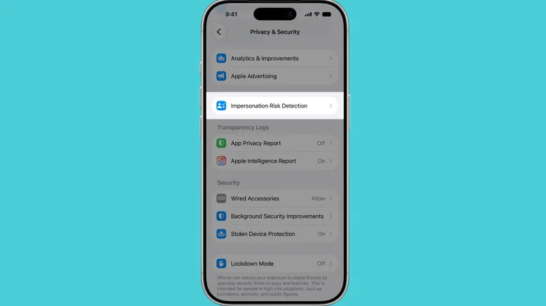 The new Impersonation Risk Detection tool on an iPhone.