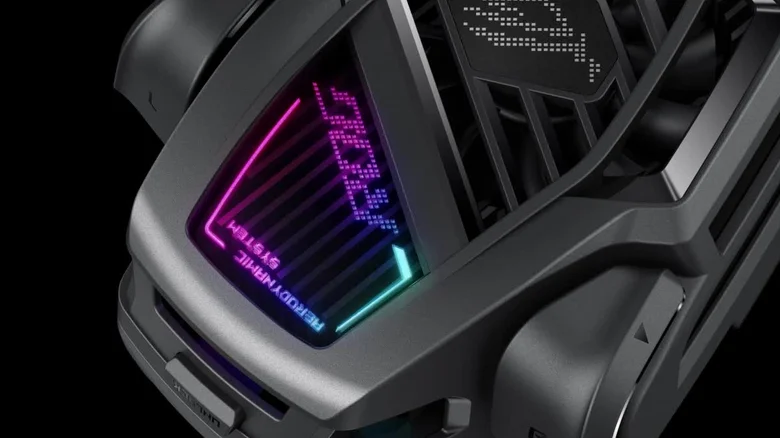 Close-up of an ASUS AeroActive Cooler X with RGB lighting.