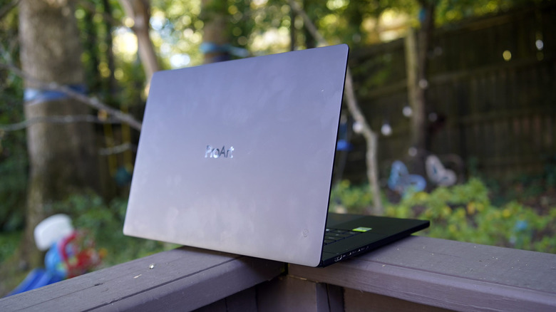 The ASUS ProArt P16 on a deck.