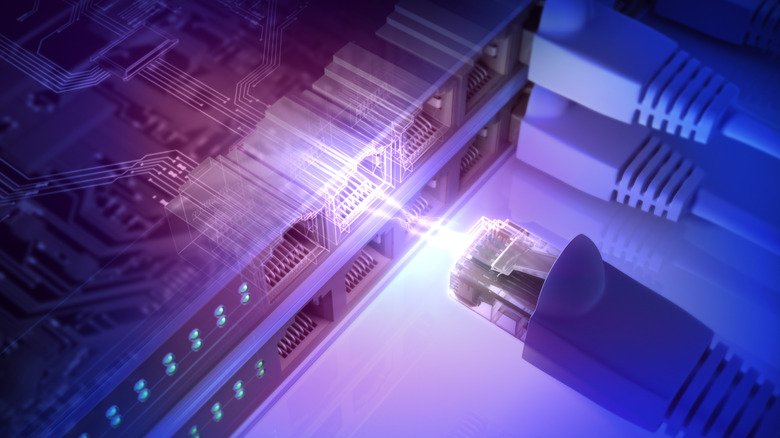 Image of an Ethernet cable plugging into a device port.