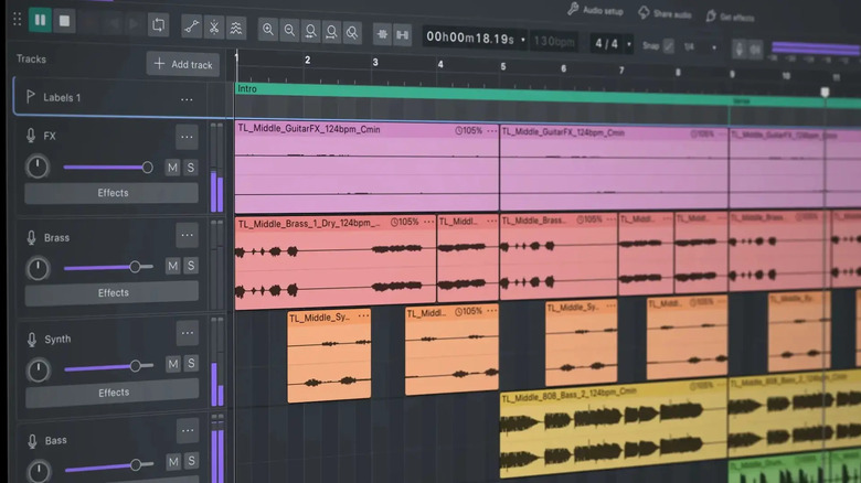 close up of the new GUI design in Audacity 4