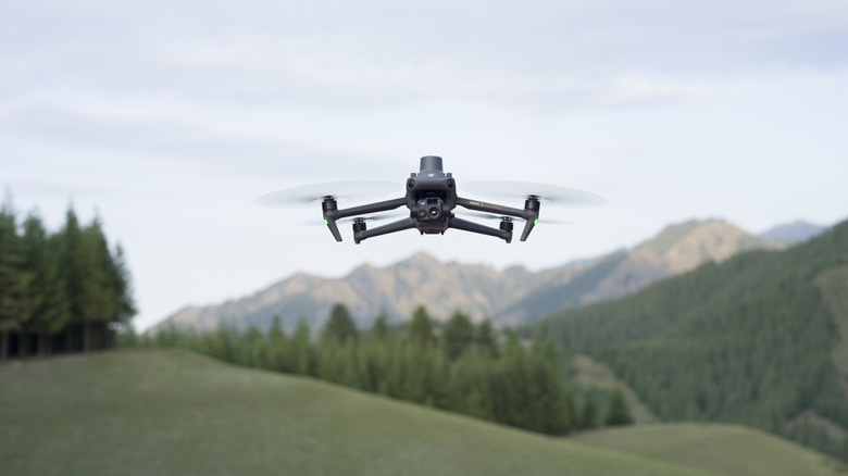 A DJI Mavic 3 Enterprise in mid-flight.