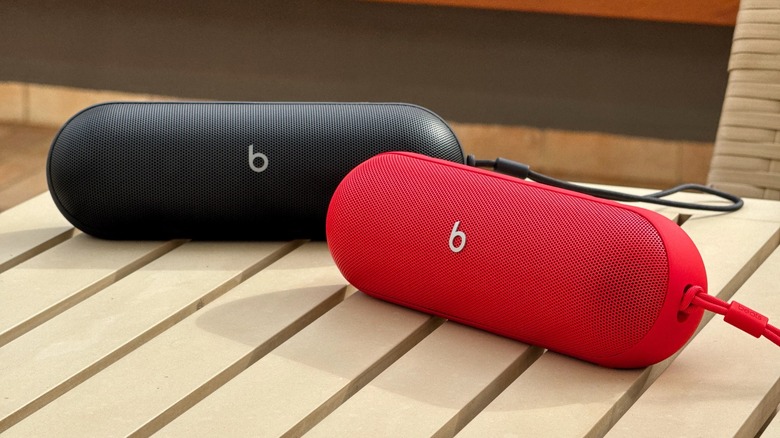 Beats Pill speakers in black and red.