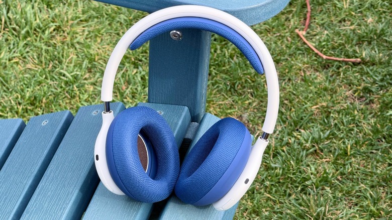 White Beats 360 headphones with blue ear cushions and headband.