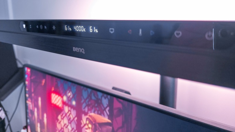 Close up of BenQ ScreenBar Max monitor light bar