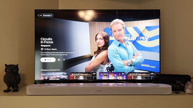 Bose Lifestyle Ultra Soundbar in front of a TV.