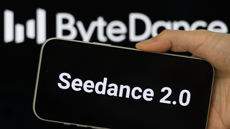 Seedance 2.0 on a smartphone in front of ByteDance logo.