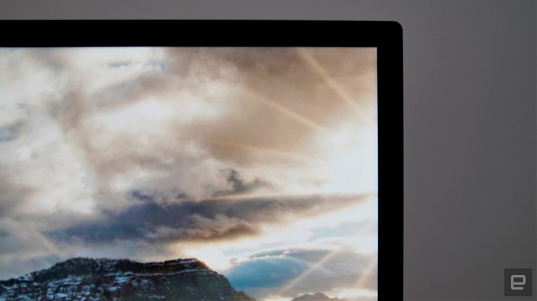 Closeup of the upper-right corner of the Apple Studio Display