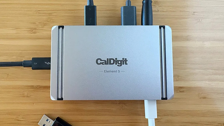The CalDigit Element 5 Thunderbolt dock on a table