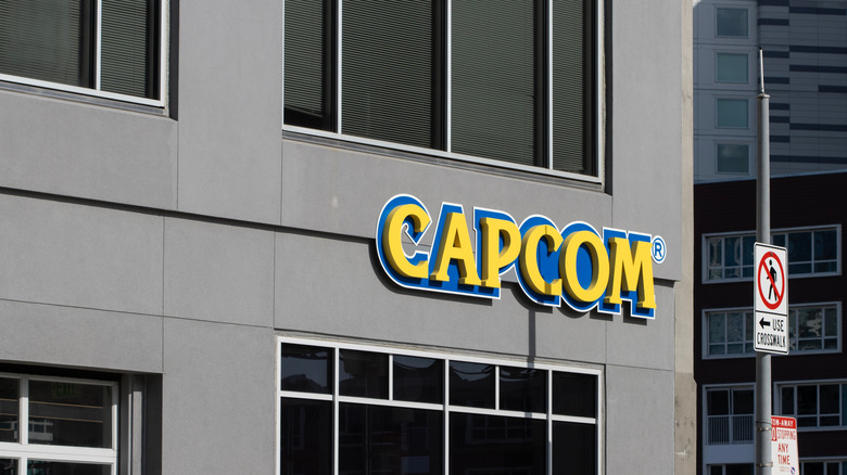 Capcom logo in front of its office in California.