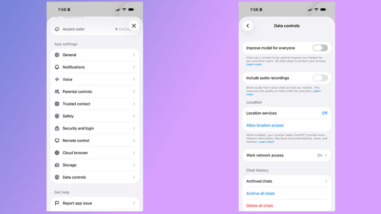 A pair of screenshots show how to access ChatGPT's Data Controls menu.