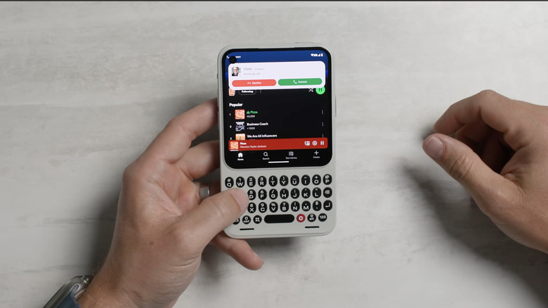 The Clicks communicator smartphone with a keyboard is shown in the first live demo