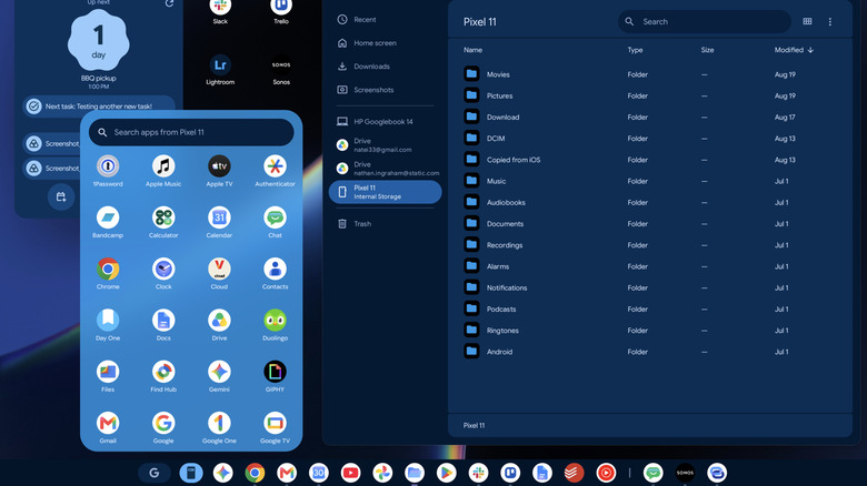 Googlebook OS showing the Android phone app browser and file manager.