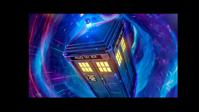 Promotional image of the TARDIS in flight