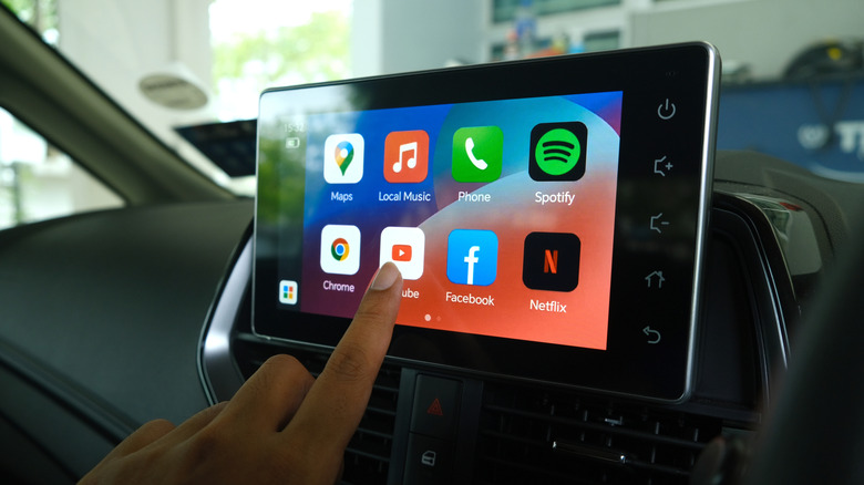 A list of Android apps on a built-in car display, accessible via the Android Auto interface.