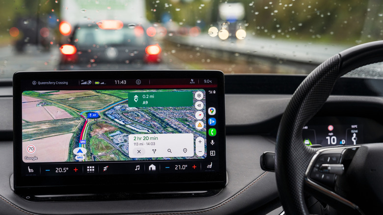 Google Map directions, shown via Android Auto on a built-in car display.