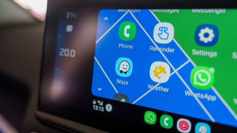 An zoomed-in view of a car display, showing the Android Auto interface.