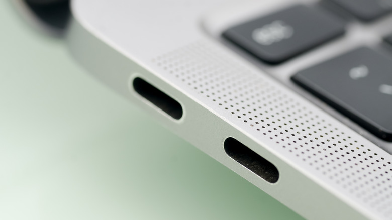 Thunderbolt ports on a modern laptop.
