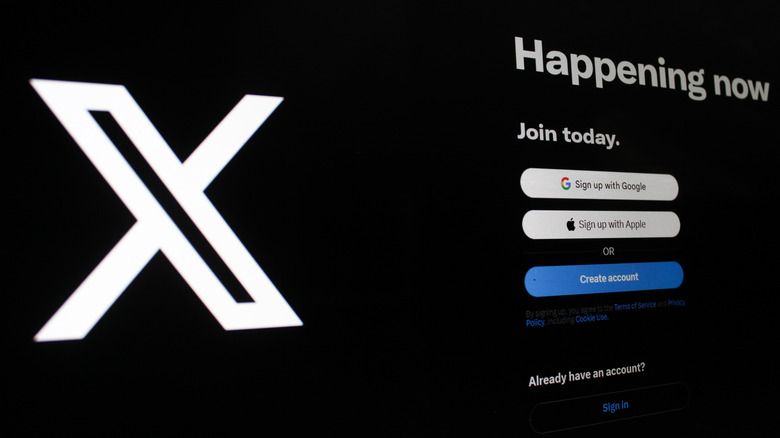 The X landing page prompting visitors to make and account or log in.