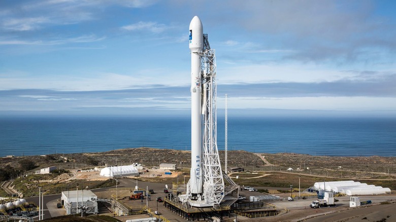 A SpaceX rocket on a launch pad.