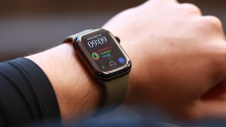 An Apple Watch on a person's wrist.