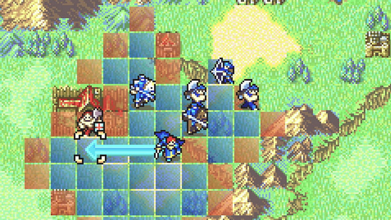 In this Fire Emblem screenshot, the player prepares to move protagonist Eliwood to challenge an enemy.