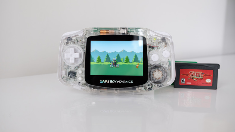 A modded Game Boy Advance plays the intro to Pokémon Emerald