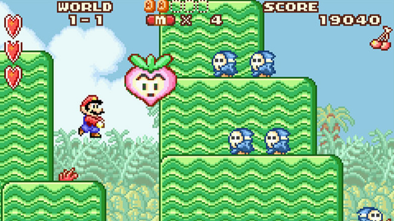 Mario prepares to jump over a gap