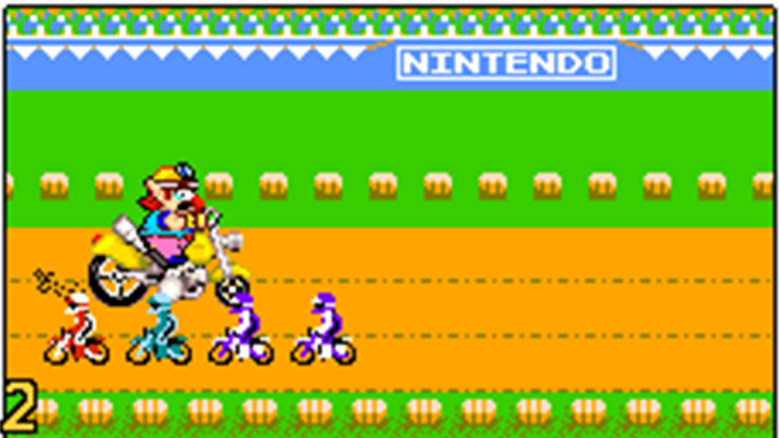 Wario rides his motorcycle in one of WarioWare's minigames