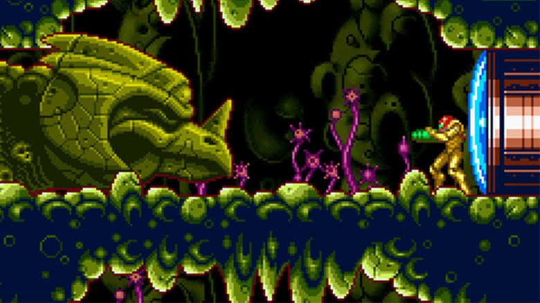 Samus enters a room to find a statue