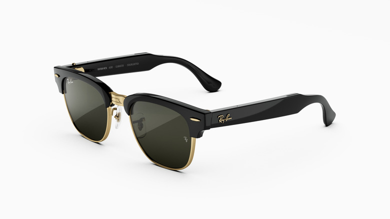 A pair of smart glasses with no built-in camera.